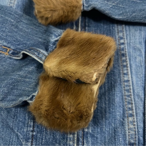 GAP Denim Jacket Genuine Fur Trim Collar & Cuffs Custom Vintage Boho S Upcycled - Picture 15 of 15